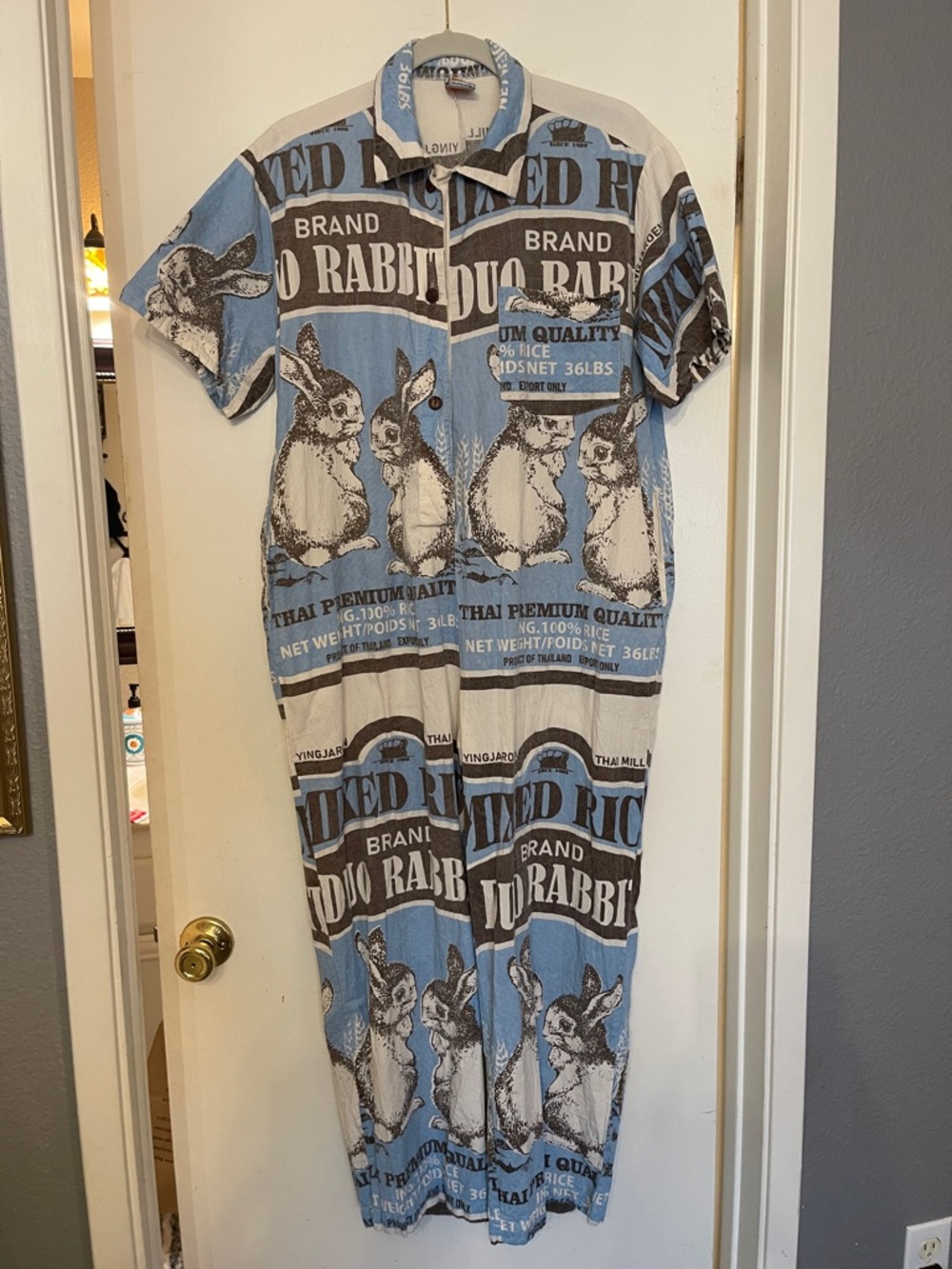 Vintage Sack one size new without tags Rabbit print blue and white